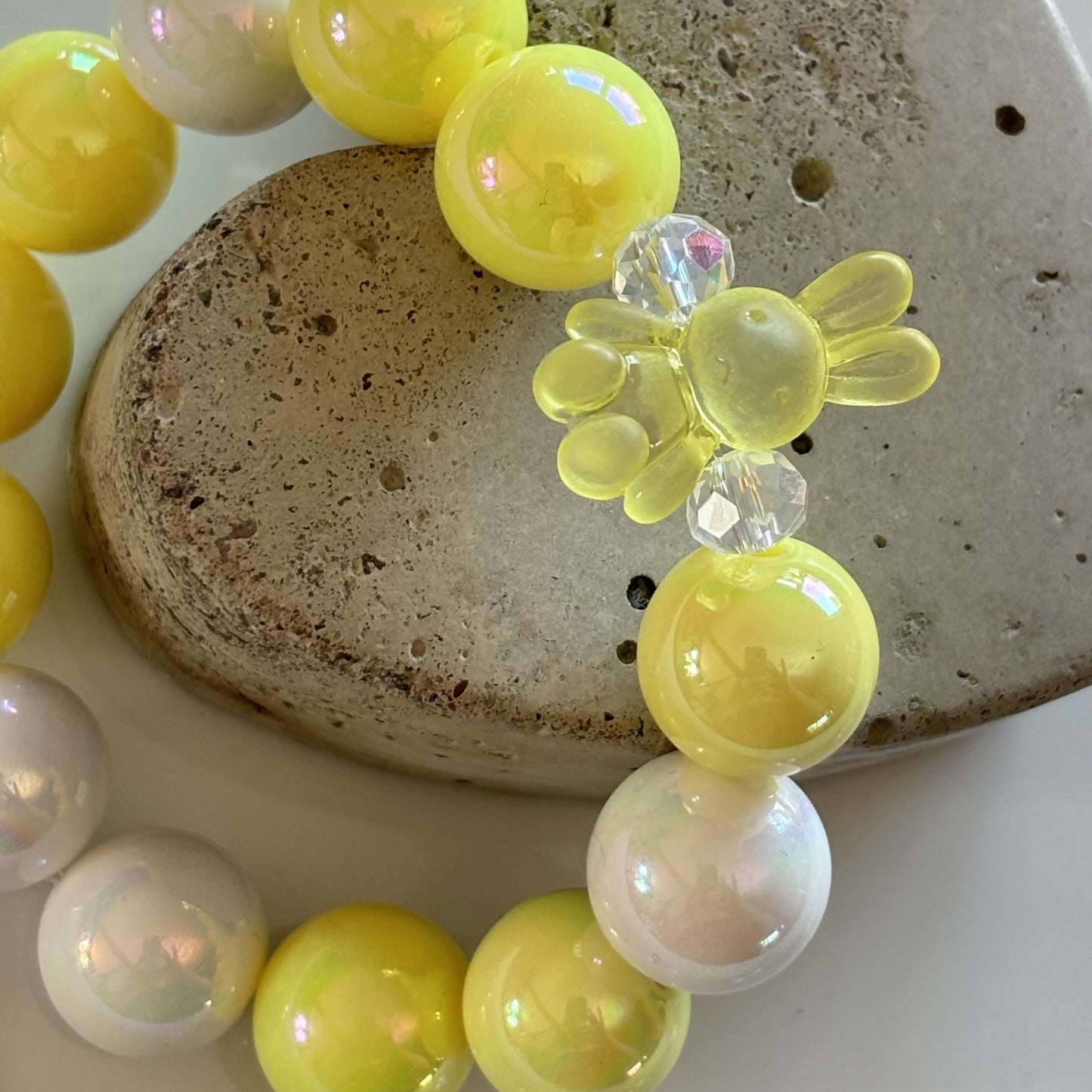 Pearl Bracelet with Bunny Pendant-White/Purple