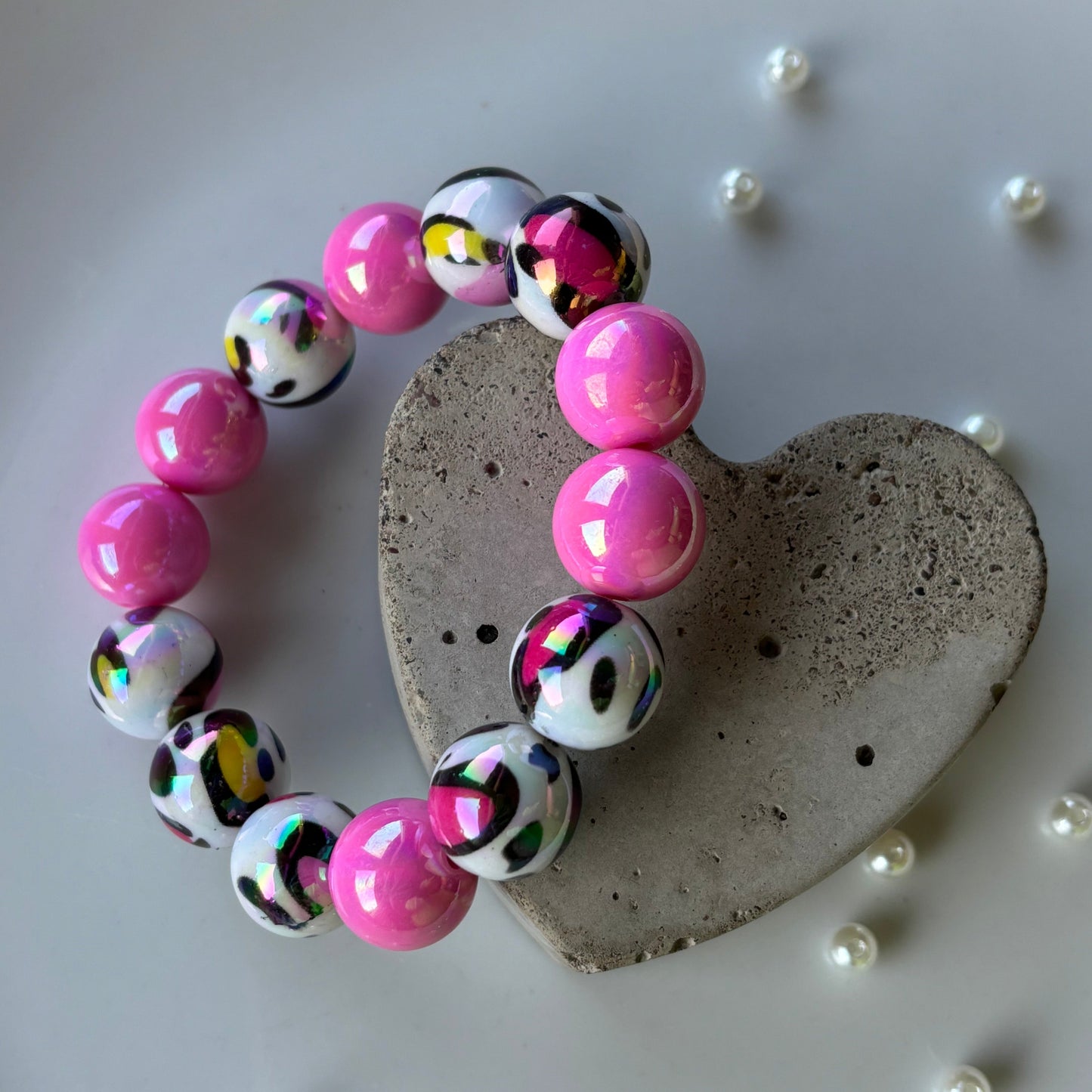 Miracle Perlen Armband mit Leoperlen-Rosa/Weiß