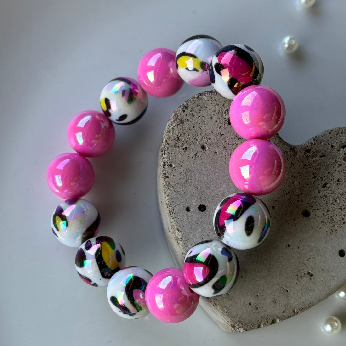 Miracle Perlen Armband mit Leoperlen-Rosa/Weiß